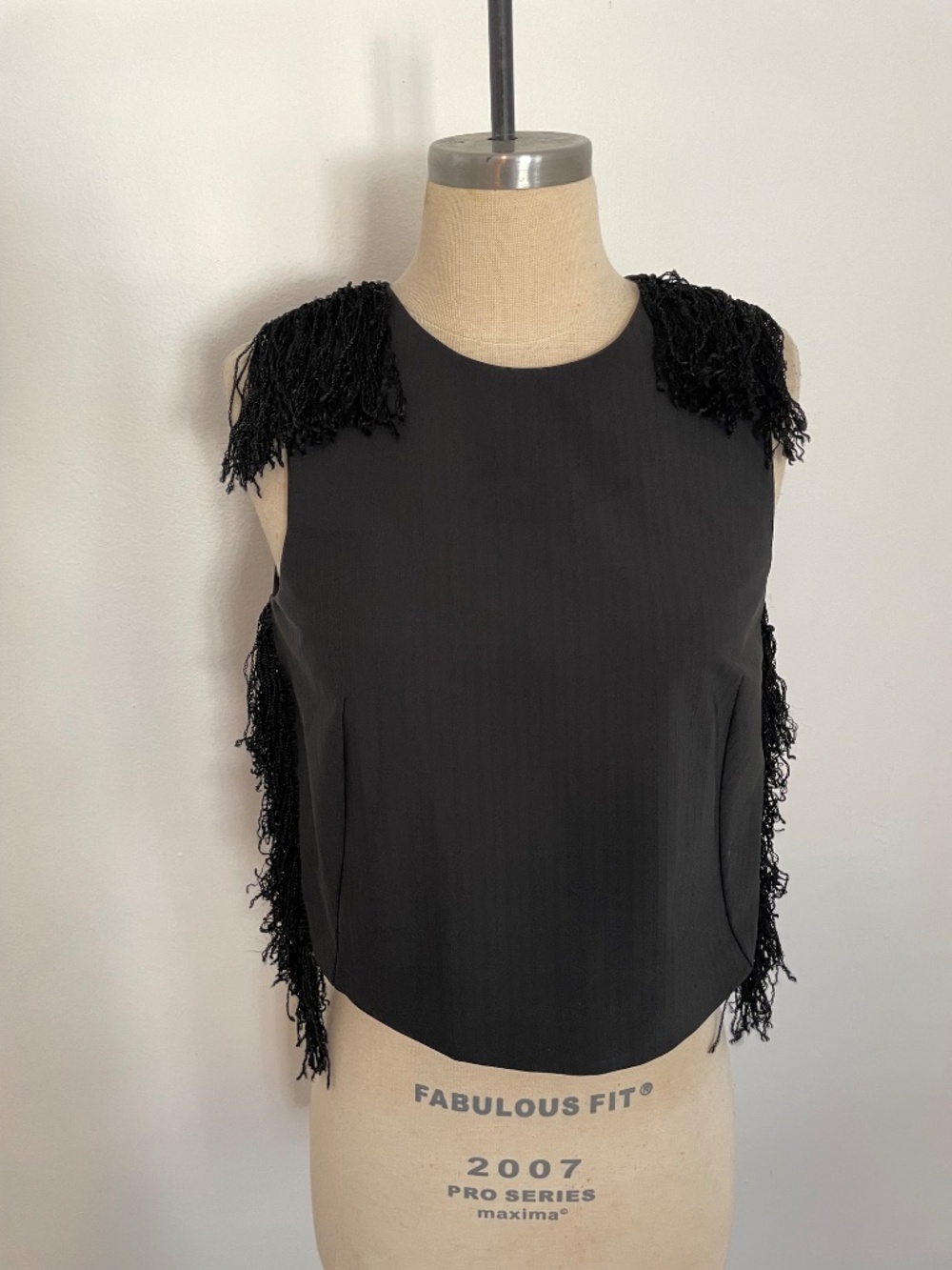 Derek Lam 10 Crosby Black Fringe Sleeveless Boxy Crop Top, Size 4, Tassels
